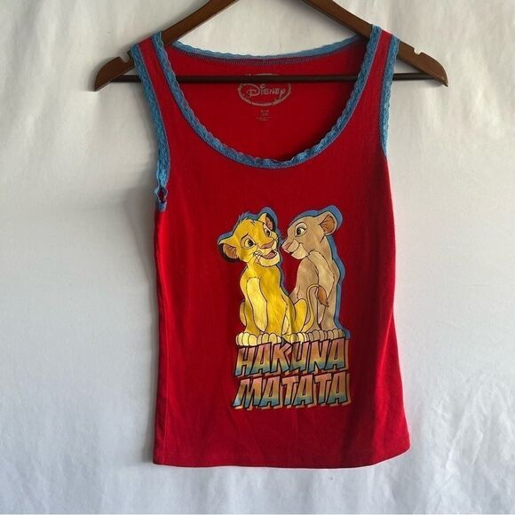 Women's Disney Lion King Hakuna Matata Red & Blue Lace Tank Top - Picture 2 of 6